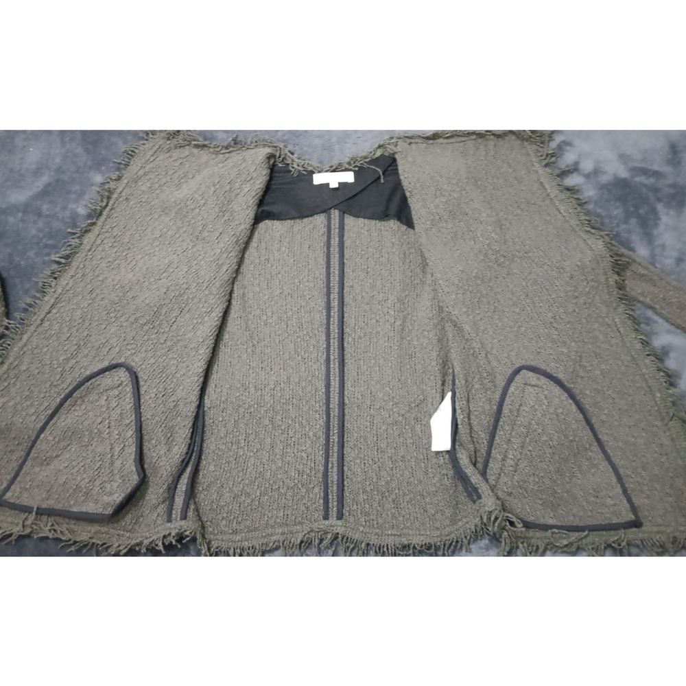 Iro Schala Jacket Wrap Self Tie Belt Fringe Green Tweed Size 34 US Size XS EUC - Picture 6 of 9